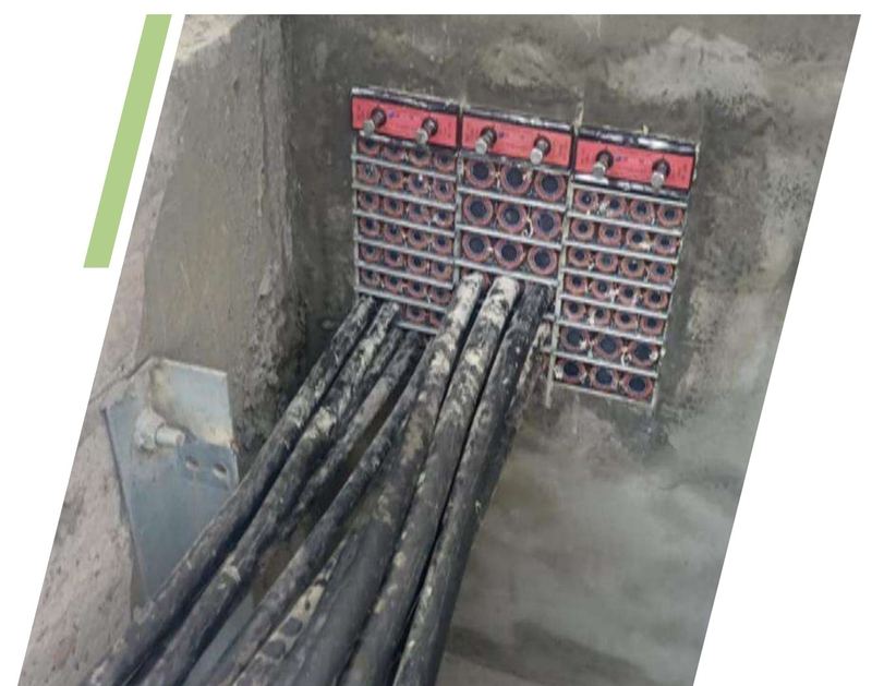 The same cable trench after installation of the WallMax sealing system, fully sealed